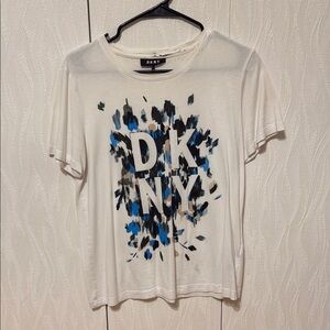 DKNY White Tee with Blue and Black Graphic